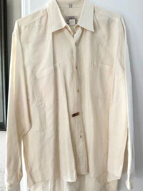 Armani Jeans Cream Button-Down Long Sleeve Shirt 100% Linen Lg